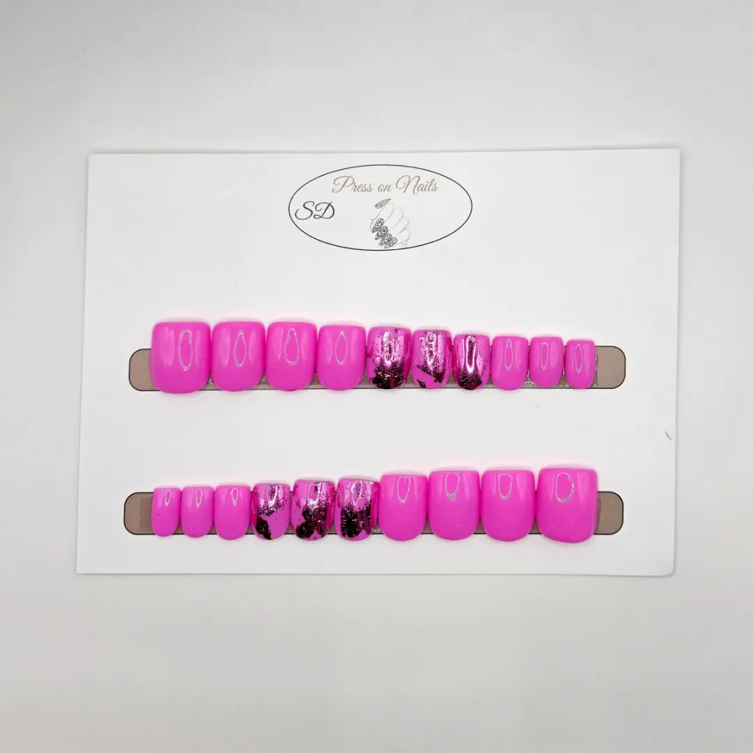 SD Press on Nails B248 Plaknagels Roze Flakes - 20 Stuks