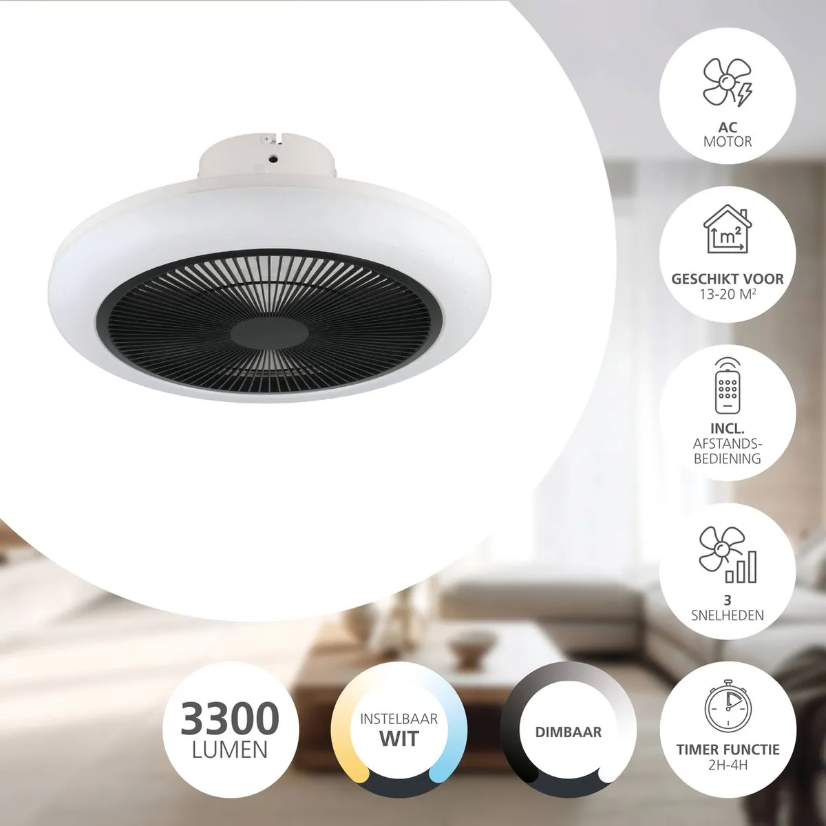 Eglo Kostrena Plafondventilator 5 Bladen Ø45,5cm - Wit/Zwart - afbeelding 6 van 6