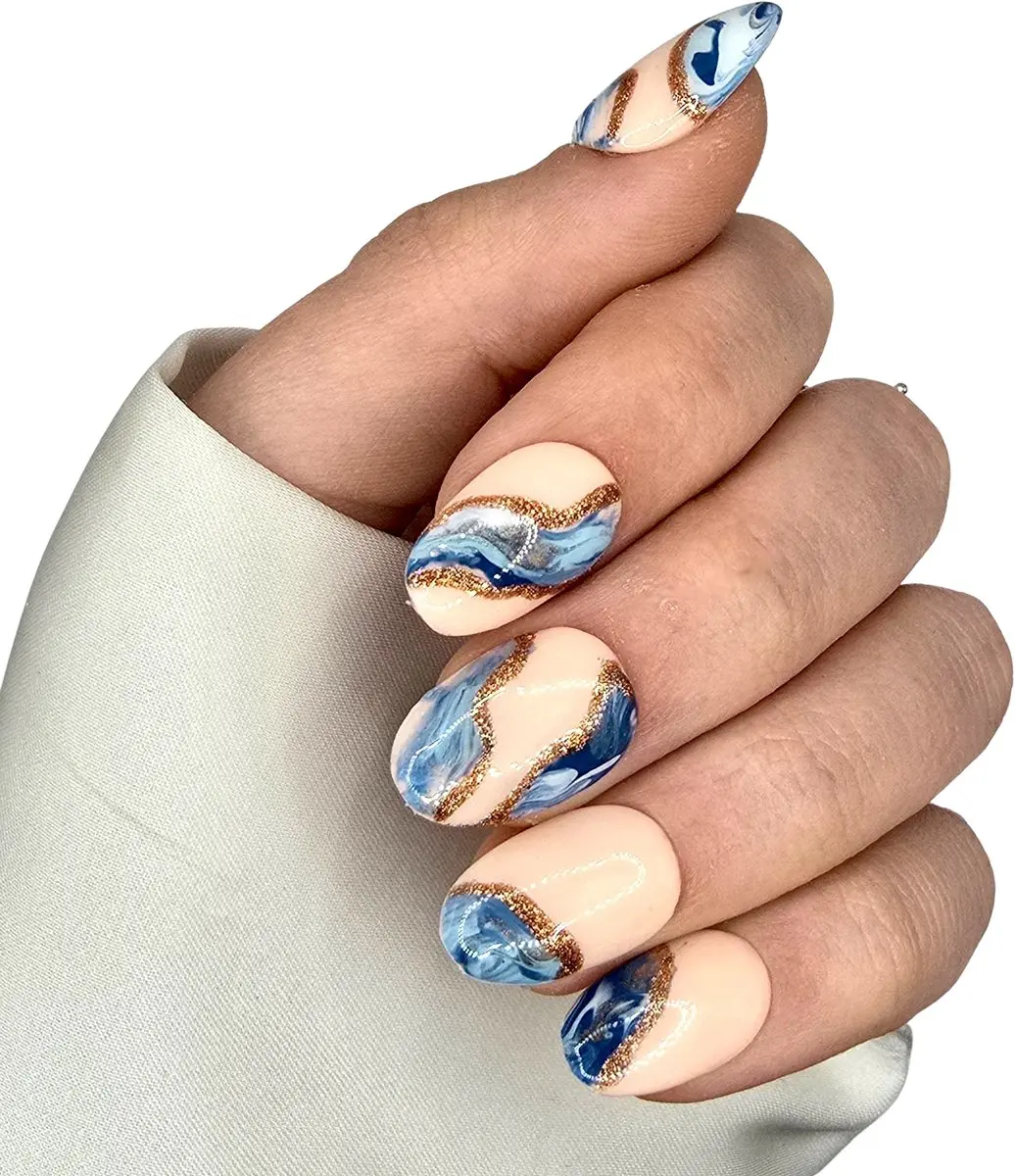SD Press on Nails No. 45 Oceans Blauw Marble