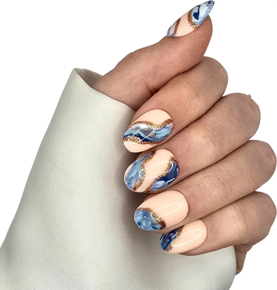 SD Press on Nails No. 45 Oceans Blauw Marble - 20 Stuks