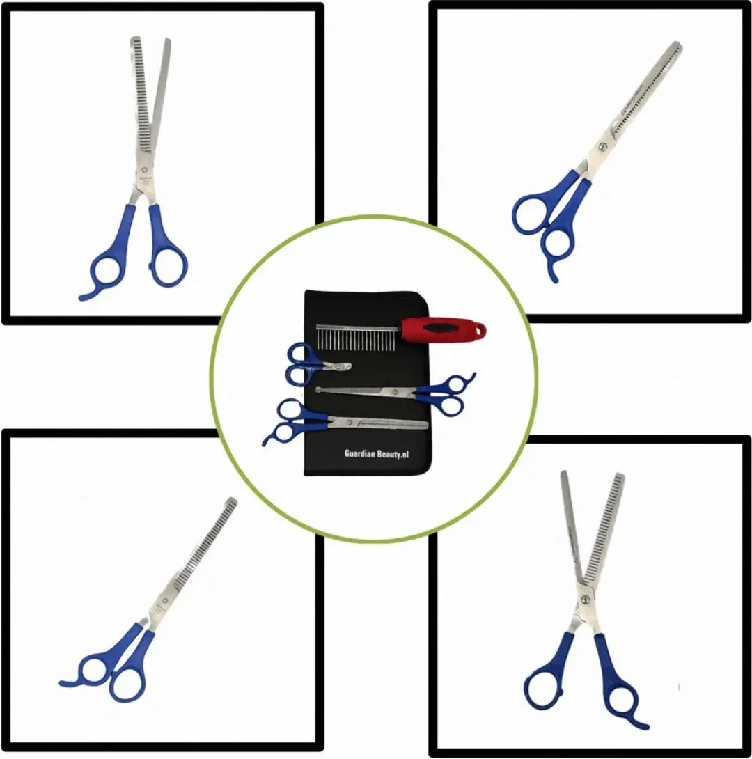 Guardian Beauty Huisdierenschaarset 5-delig - Roestvrijstaal - Rode handgreep - afbeelding 6 van 6