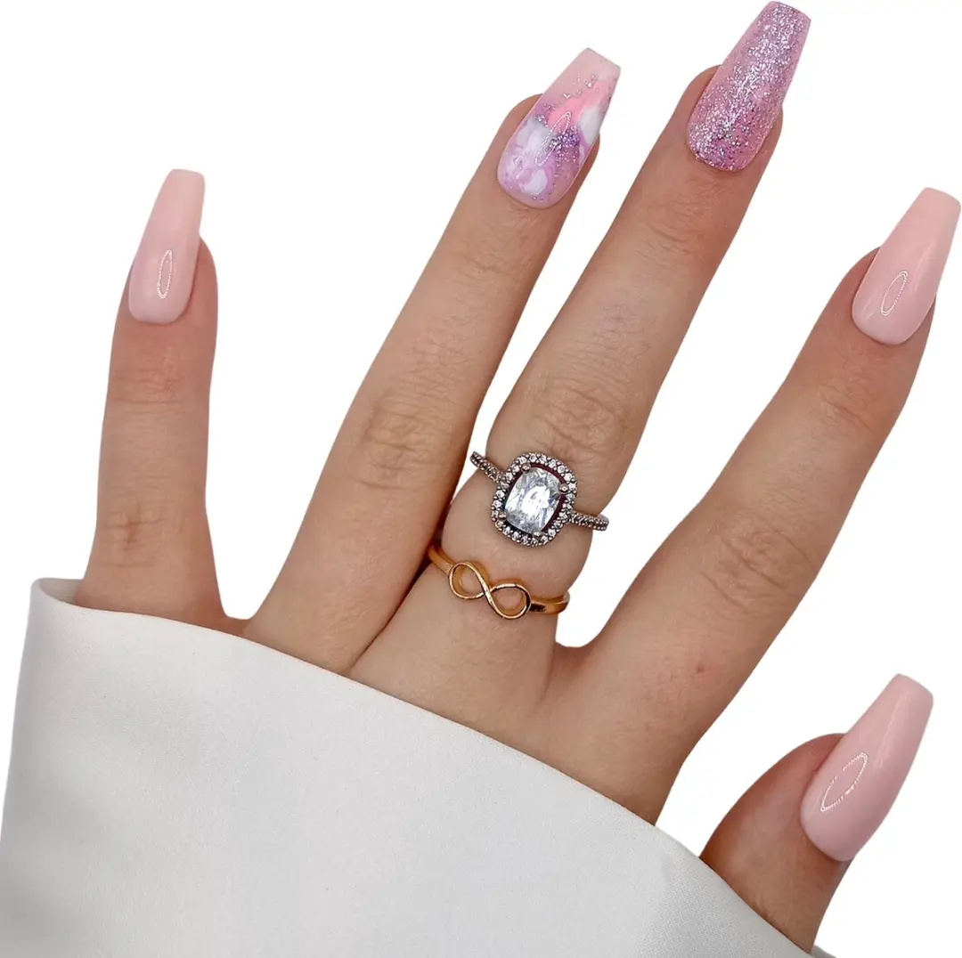 SD Press on Nails B-140 Roze Glitter Swirl Nagelset - 20 Stuks