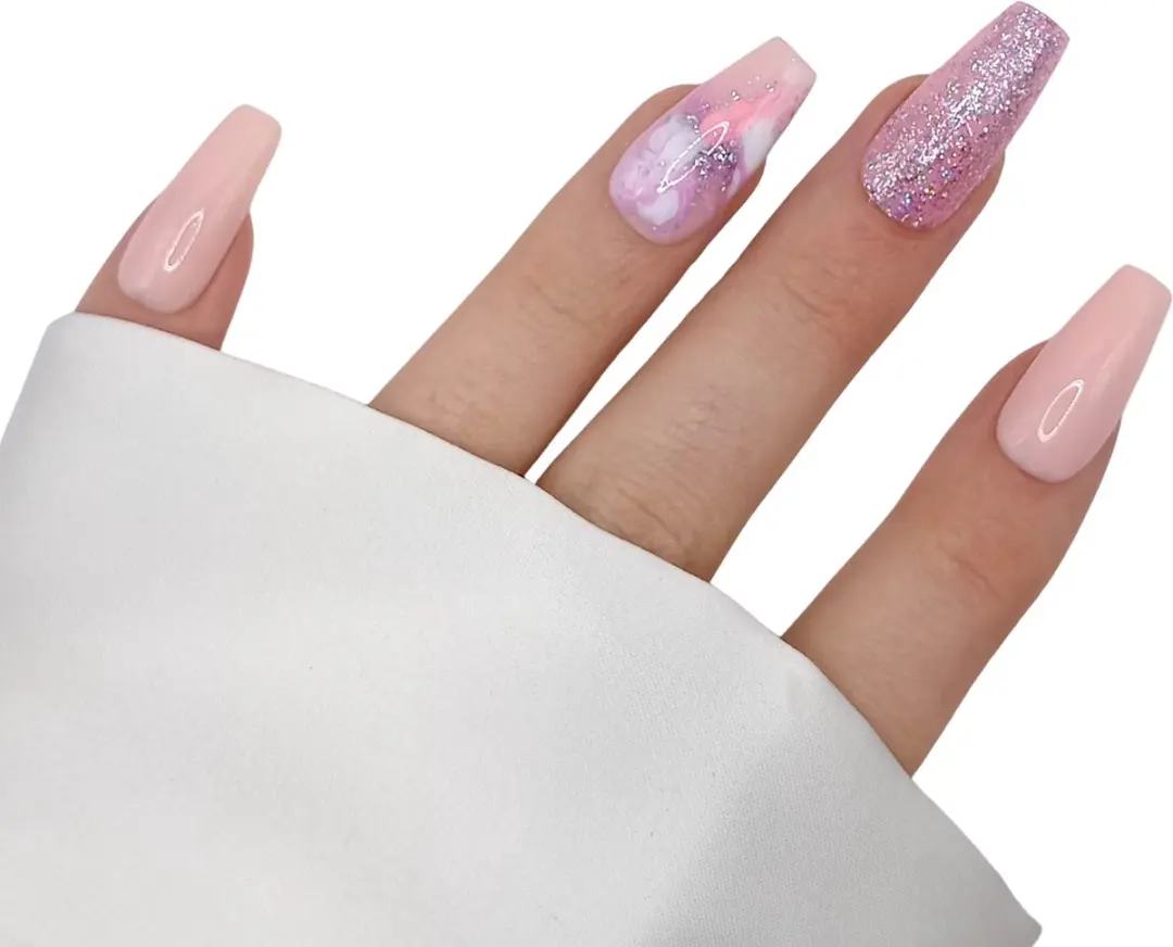 SD Press on Nails B-140 Roze Glitter Swirl Nagelset - 20 Stuks - afbeelding 6 van 6
