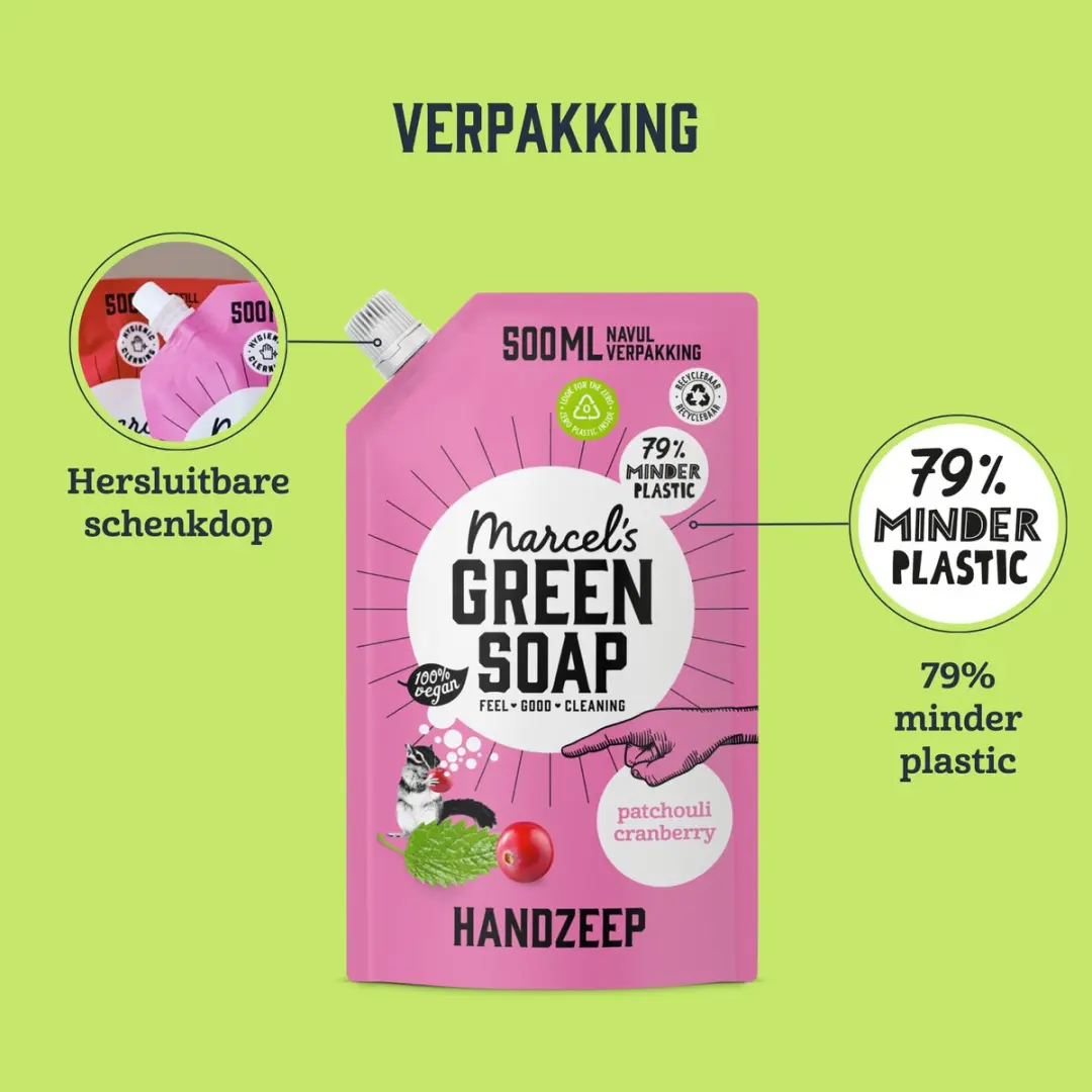 Marcel's Green Soap Handzeep Navulling Patchouli & Cranberry 500ml - afbeelding 6 van 6