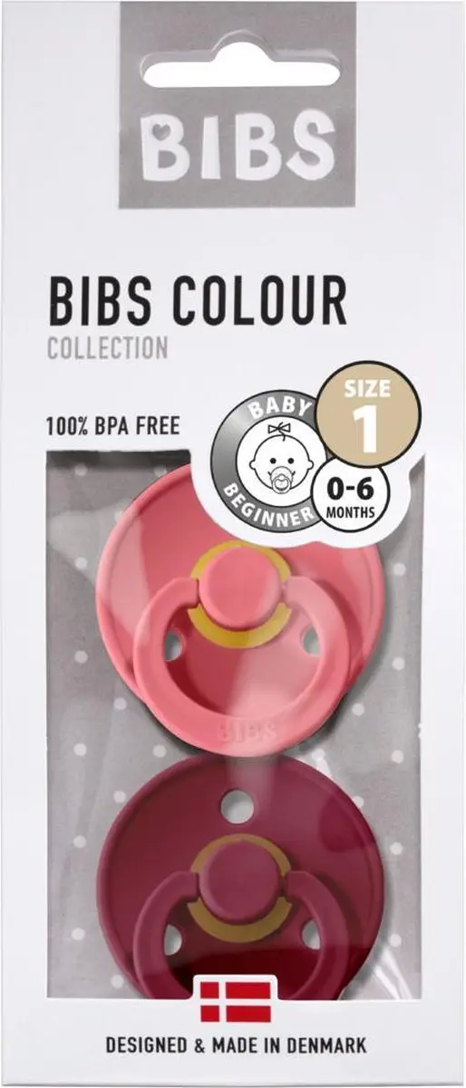 BIBS Colour Speen Maat 1 - 2 Stuks - Coral/Ruby