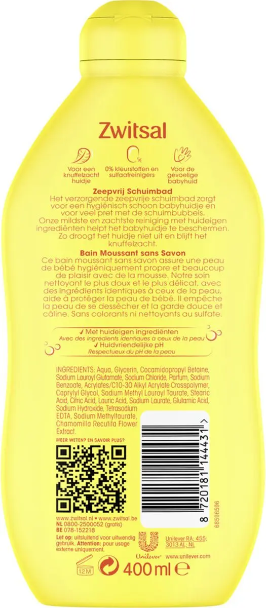 Zwitsal Schuimbad Zeepvrij - 6x400ml