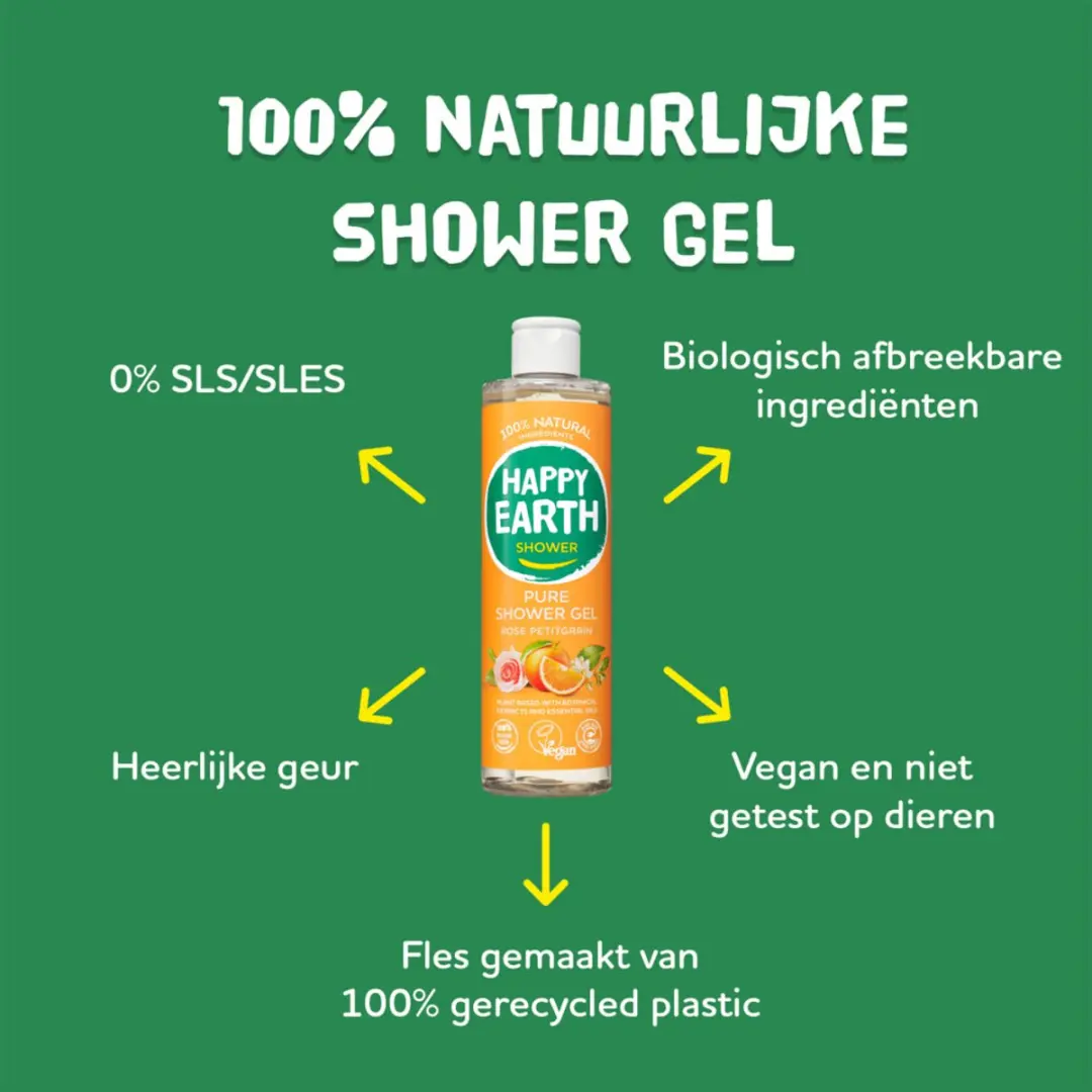 Happy Earth Douchegel Rose Petitgrain 300ml