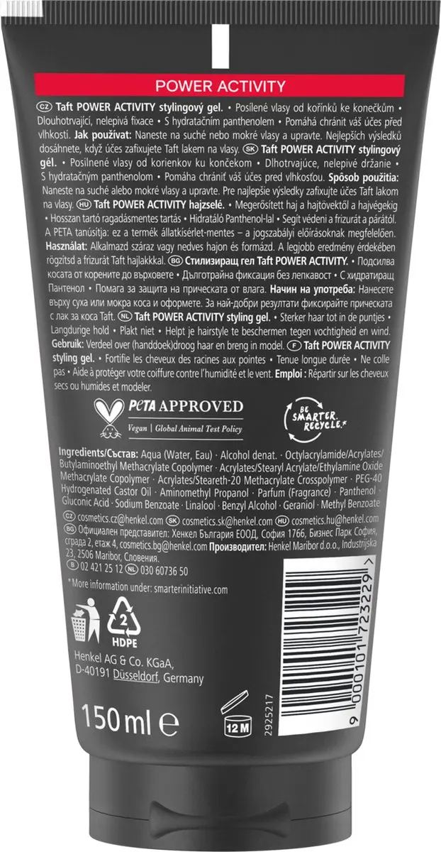 Taft Styling Gel Power Active Haargel - 6x150ml