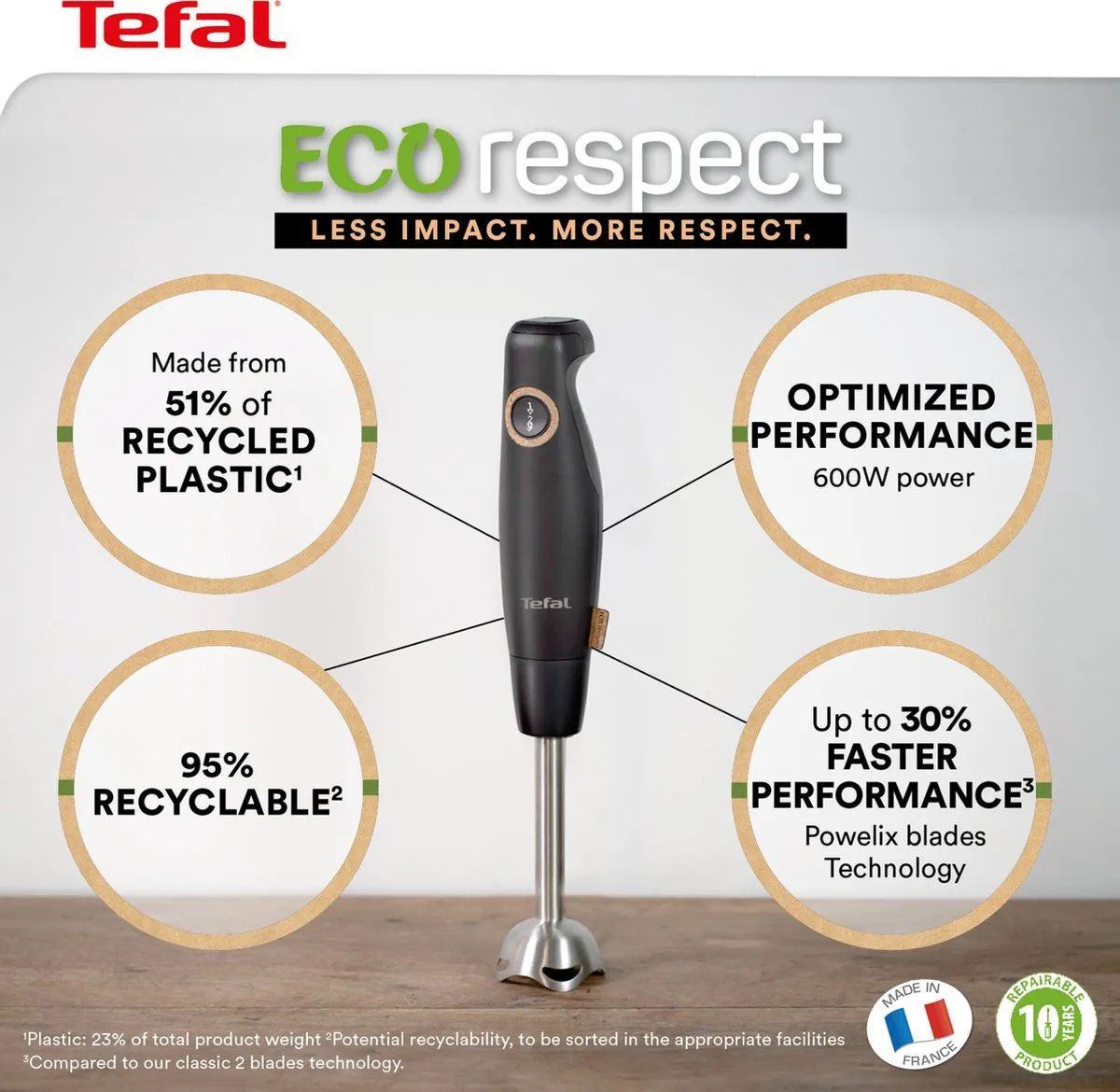 Tefal Respect HB46E8 Staafmixer 600W - 0,8L - Zwart