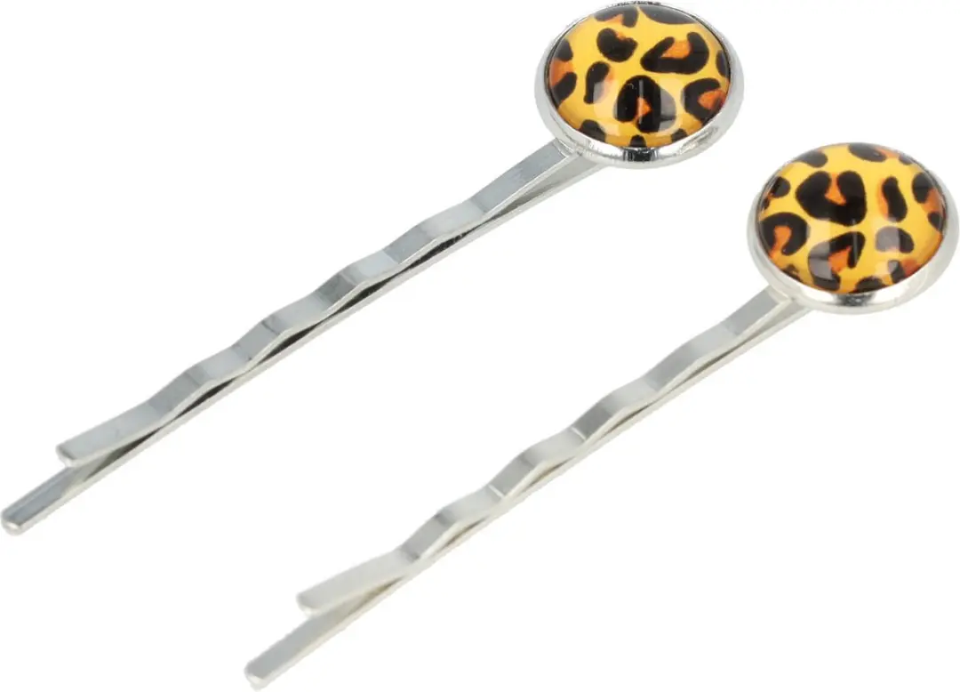 Haarsoires Schuifspeldjes Panterprint Geel - 6cm - 2 Stuks