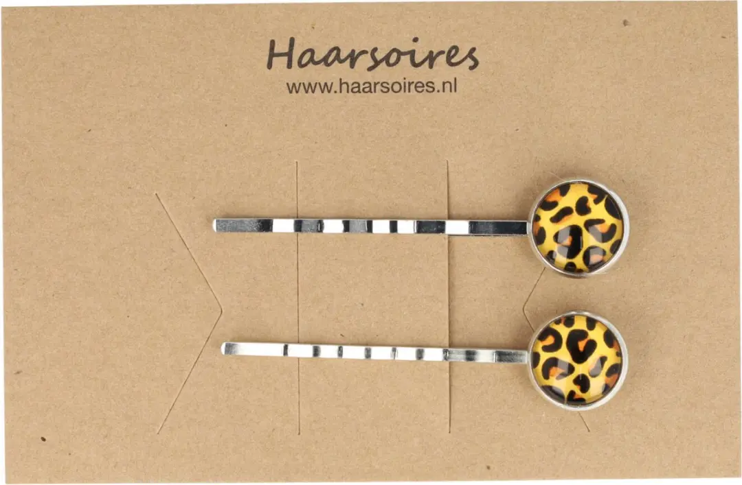 Haarsoires Schuifspeldjes Panterprint Geel - 6cm - 2 Stuks