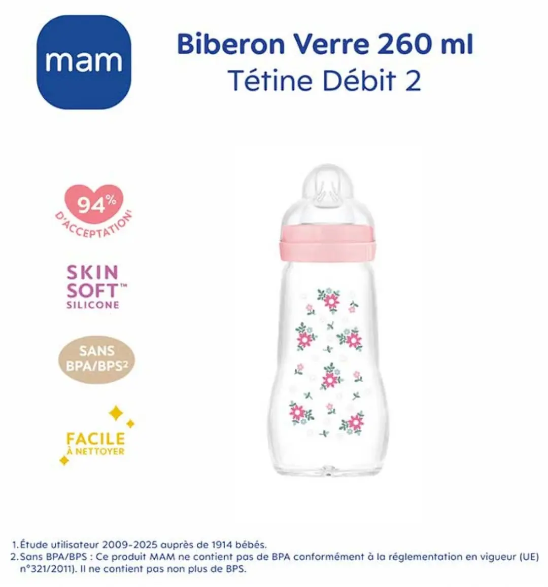 MAM Glazen Fles 260ml - Roze