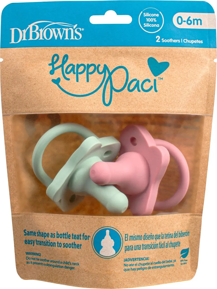 Dr. Brown's HappyPaci Fopspeen 0-6mnd - 2 Stuks - Roze Groen
