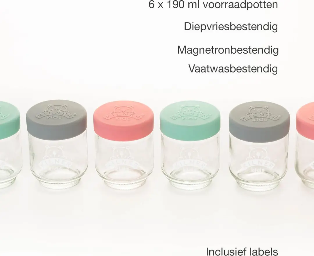 Kilner Babyvoeding Potten Set 6x190ml - Grijs/IJsblauw/Rozig