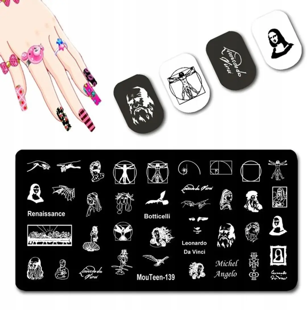 Born Pretty MouTeen-139 Nagelstempelplaat Leonardo da Vinci - Zilver