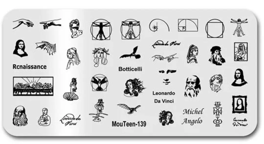 Born Pretty MouTeen-139 Nagelstempelplaat Leonardo da Vinci - Zilver