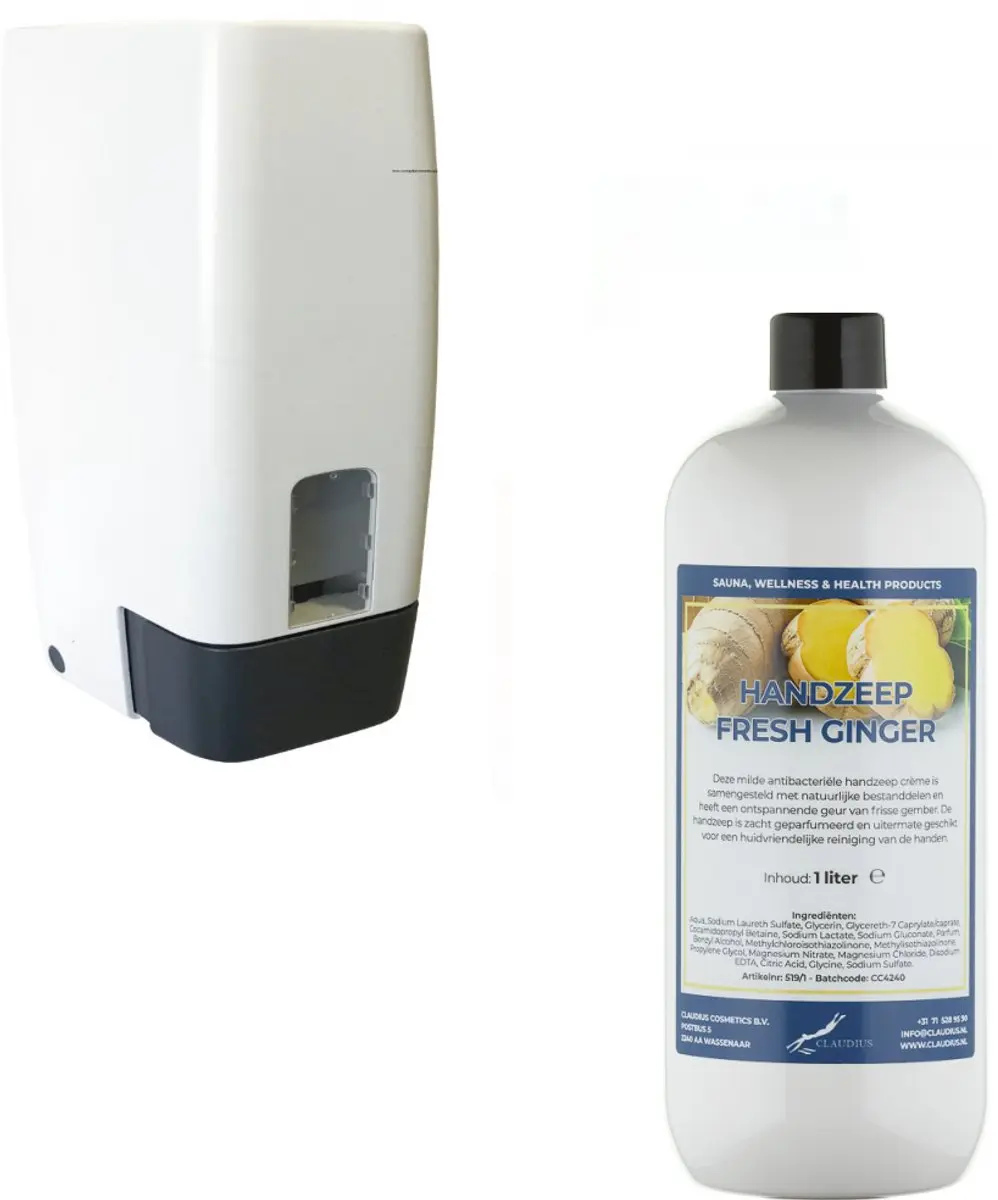 Splashbox Cosmetics Zeepdispenser 1L + Handzeep Fresh Ginger 2 Stuks