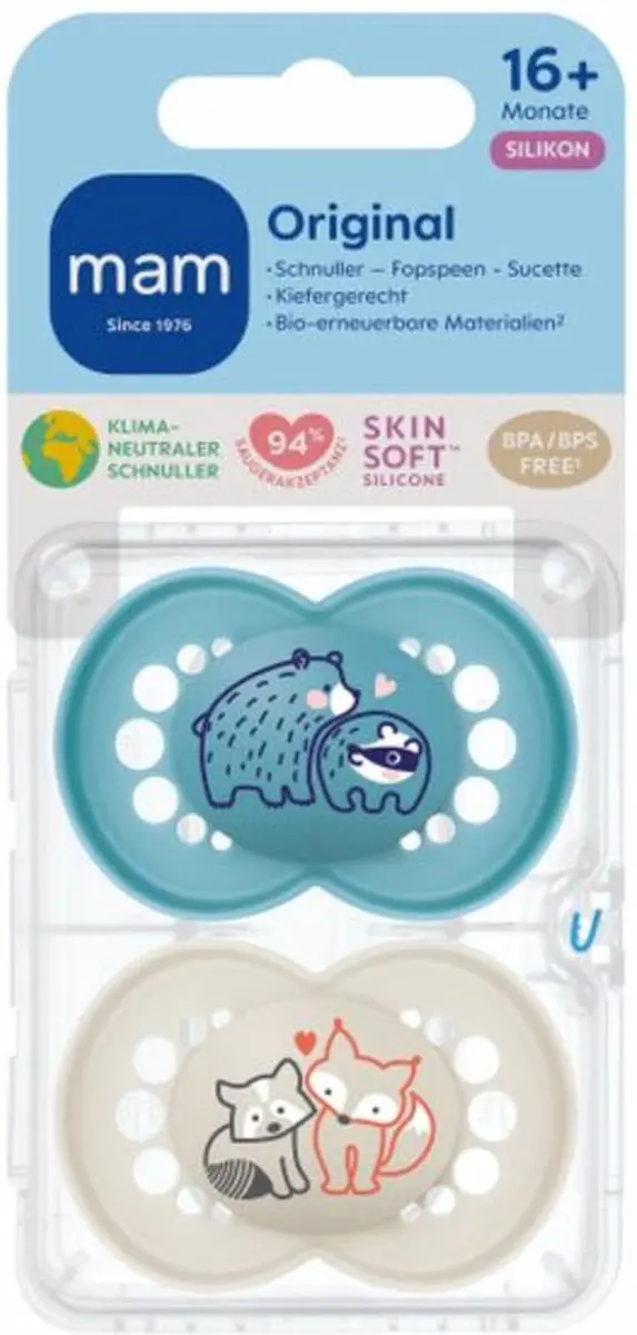 MAM Original Silikon Speen Extra Dun Mat Blauw - 2 Stuks