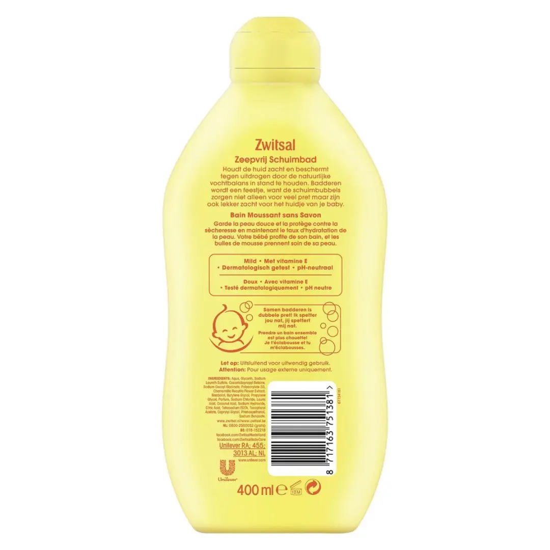 Zwitsal Baby Zeepvrij Badschuim 400ml - 4 Stuks