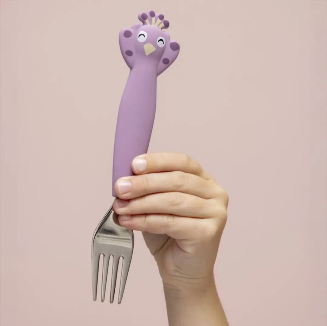 Trixie Baby Bestek Mrs. Peacock - 3-delig Siliconen Eetset - Paars