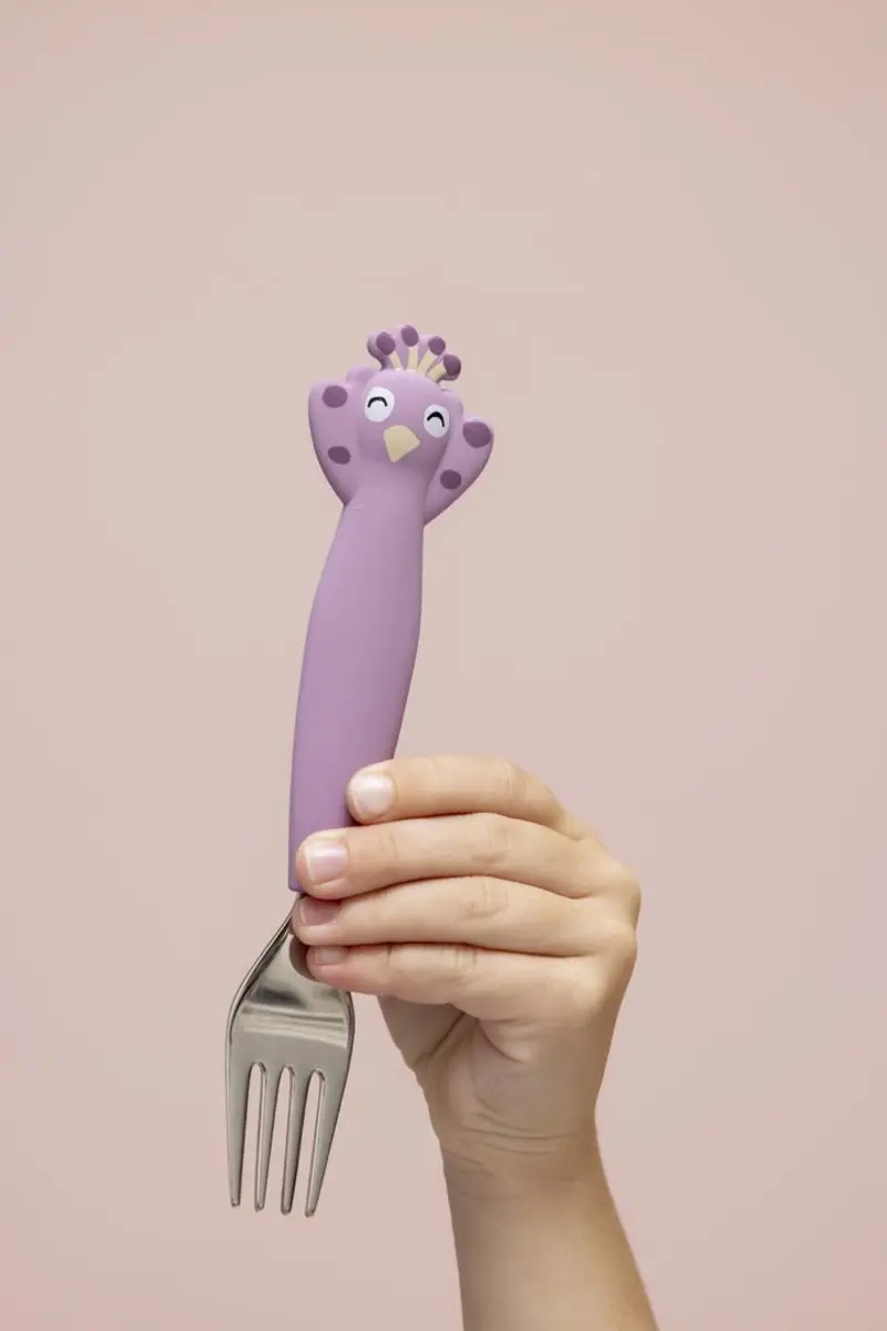 Trixie Baby Bestek Mrs. Peacock - 3-delig Siliconen Eetset - Paars