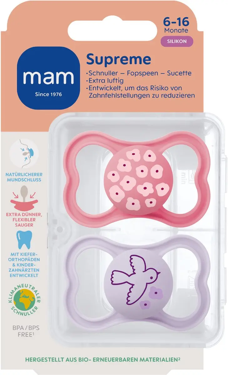 MAM Supreme Silikon Speen 6-16 Maanden - Roze - 2 Stuks