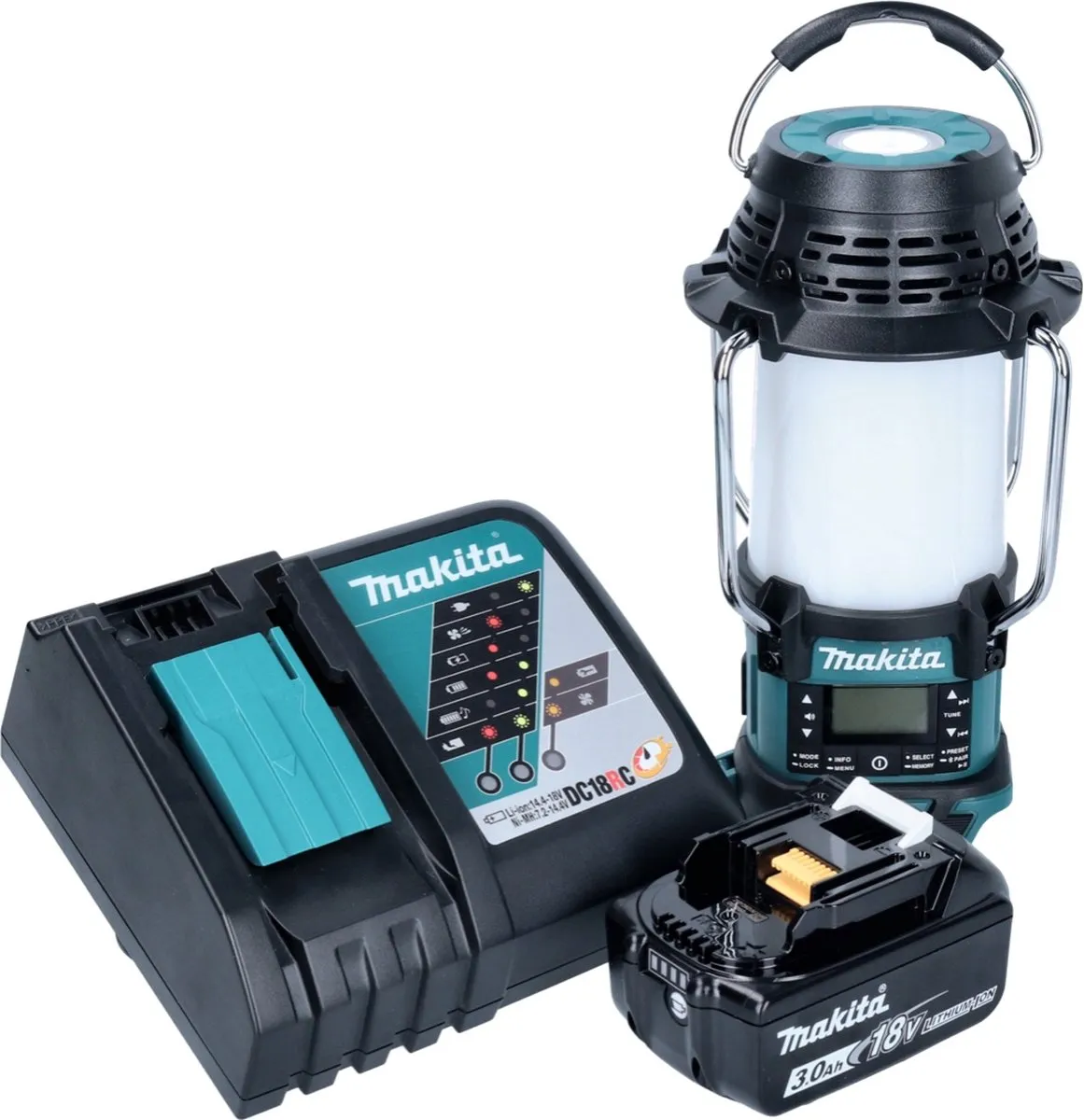 Makita DMR 056 RF1 Draadloze Radio 18V - 360° Zaklamp IP65 - Zwart/Turquoise - afbeelding 2 van 5