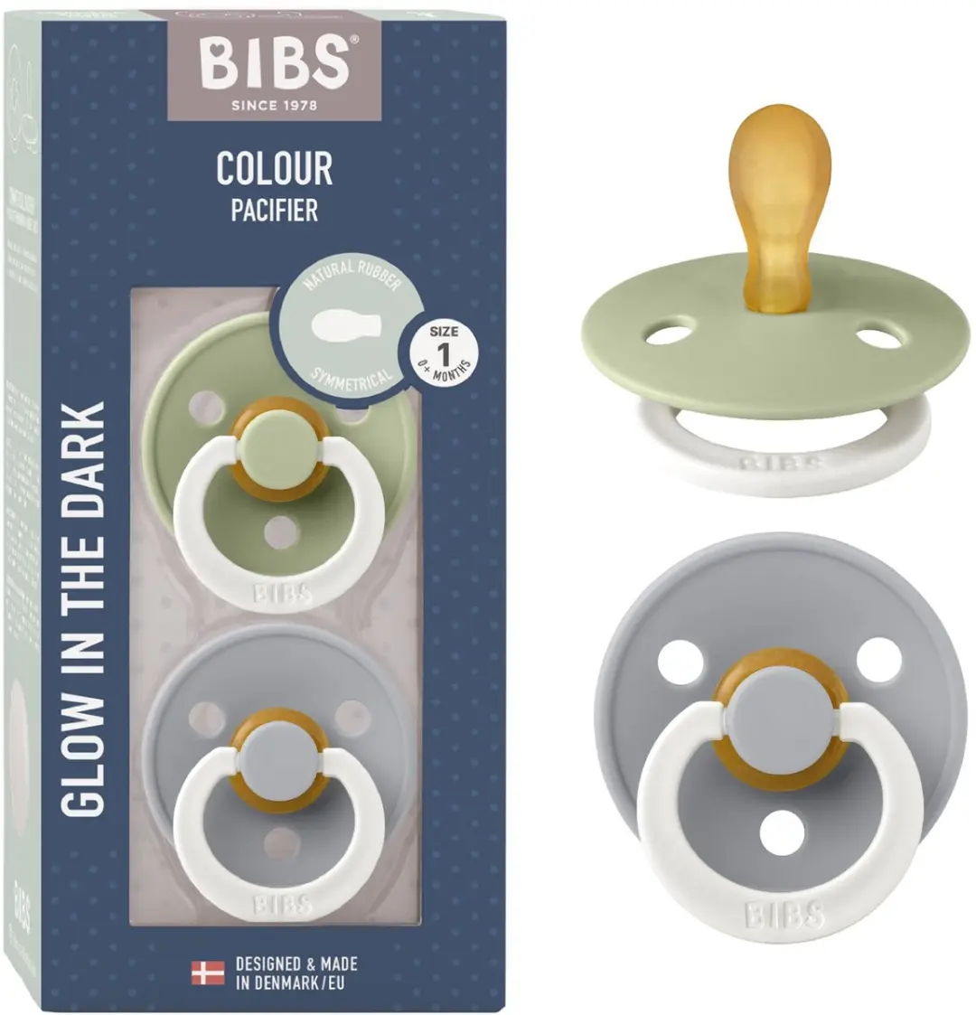 BIBS Colour Symmetrische Glow Speen - 2 Stuks - Maat 1 (0-6m) - Sage Glow/Cloud Glow