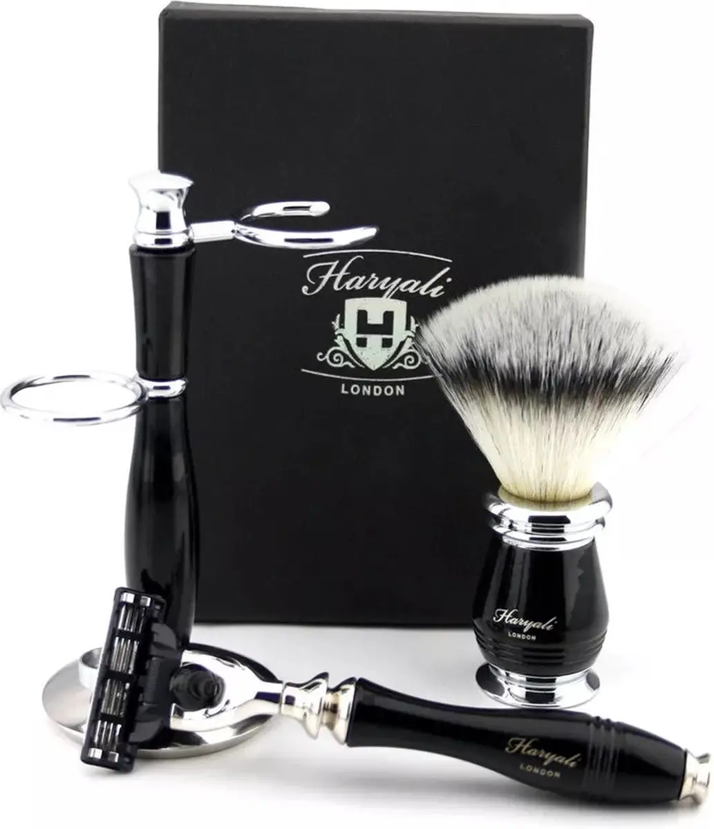 Haryali London Herenscheerset - 3 Randen Scheermes - Zwart
