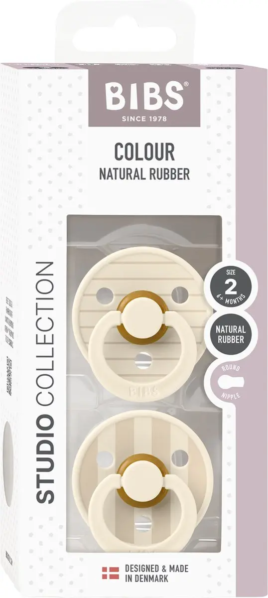 BIBS Colour Studio Pin Fopspeen - 2 Stuks - Maat 2 - Natuurlijk rubberlatex