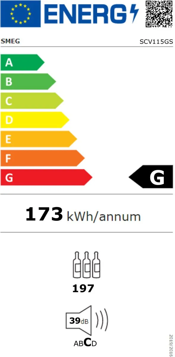 SMEG SCV115GS - Wijnklimaatkast - Vrijstaand - 197 flessen - Linksdraaiend