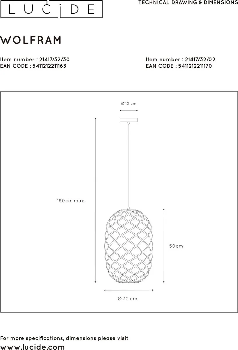 Lucide Wolfram Hanglamp Ø32cm - Zwart