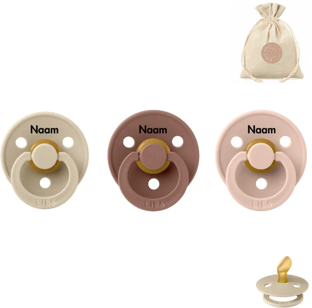 BIBS Anatomische Fopspenen Maat 1 - 3 Stuks + Speenzakje - Vanilla/Woodchuck/Blush