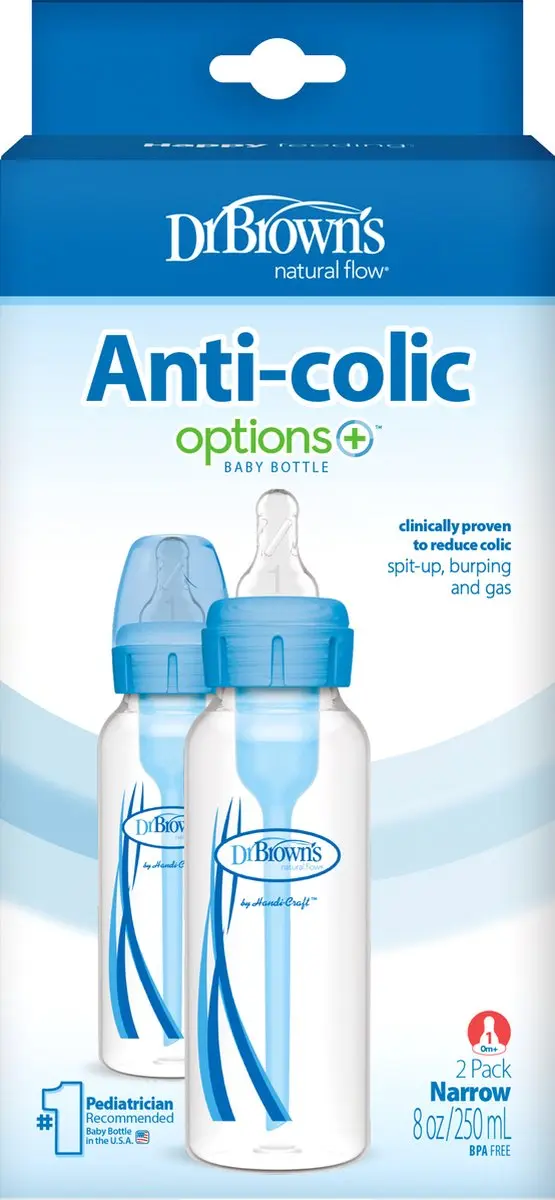 Dr. Brown's Options+ Anti-Colic Babyfles 250ml - Blauw - 2 Stuks