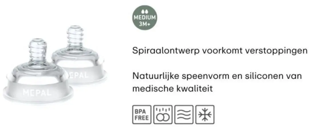 Mepal Mio Flesspeen Set 2-delig Medium - Siliconen - Helder