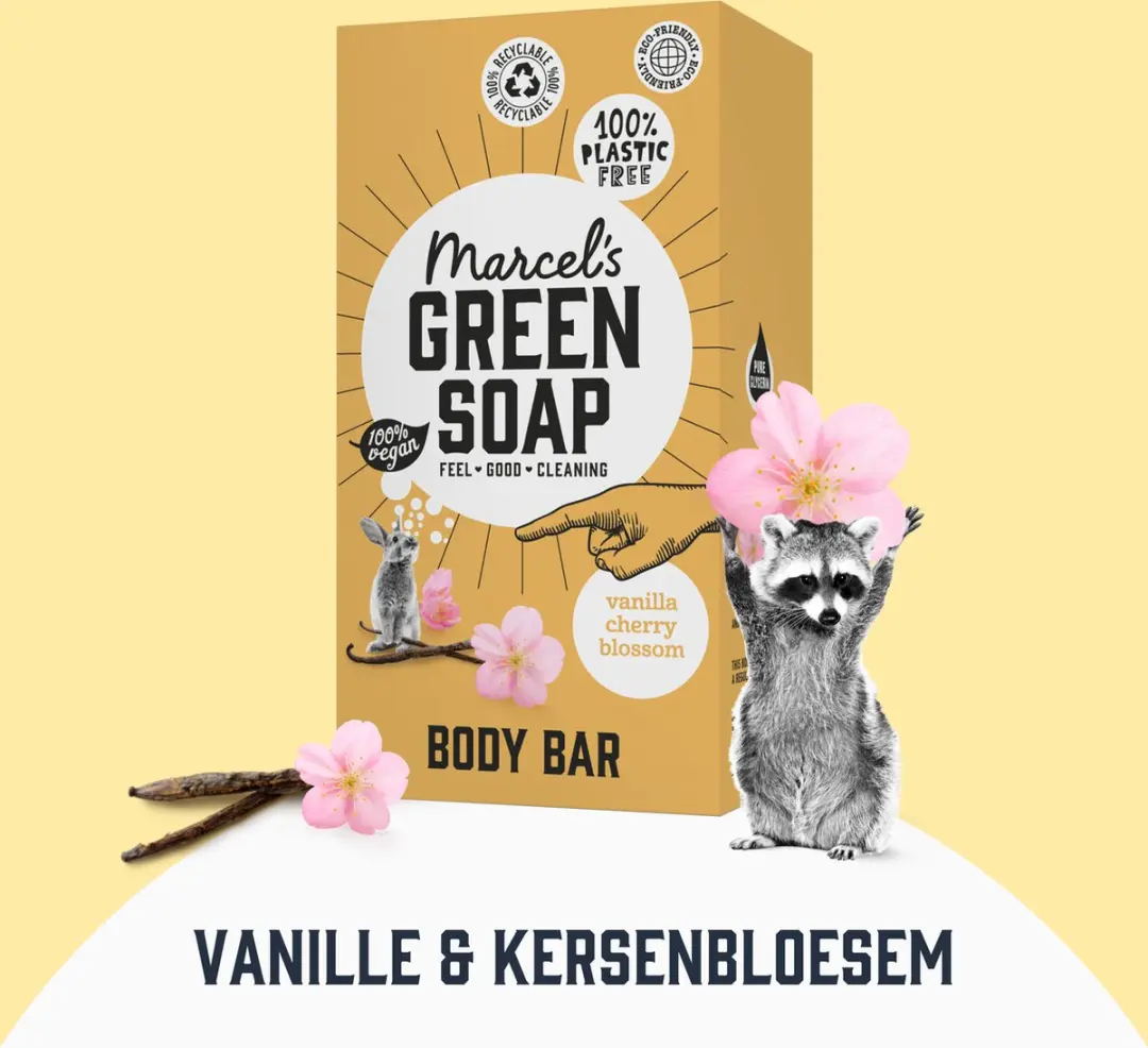 Marcel's Green Soap Body Bar Vanilla & Cherry Blossom - 6x150g