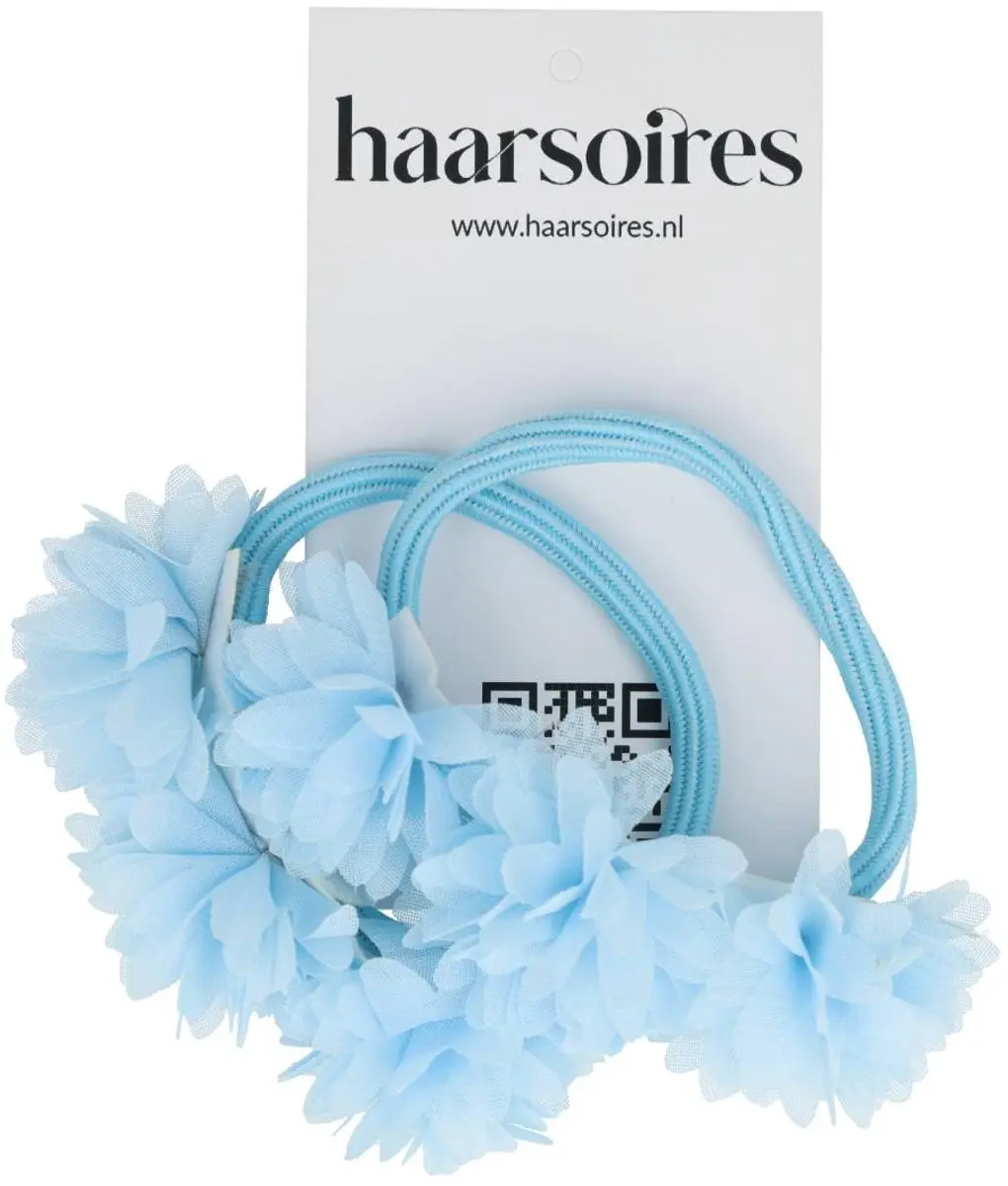 Haarsoires Bloemen Elastiekjes - Blauw Tule - 2 Stuks