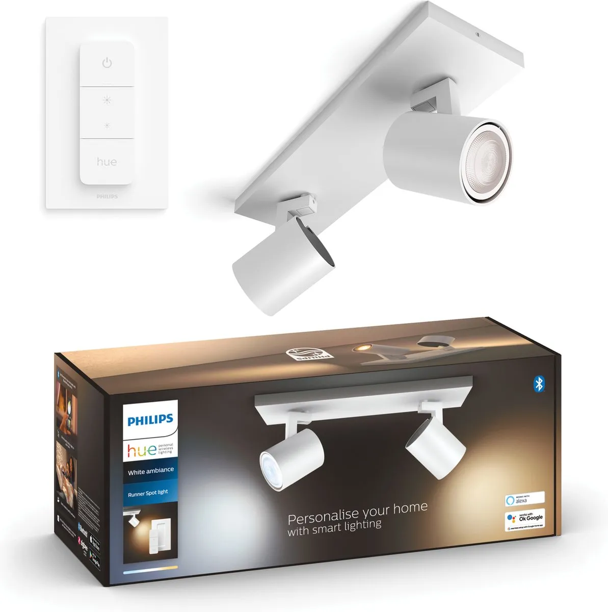 Philips Hue Runner Opbouwspot 2-spots - Wit - Inclusief dimmer
