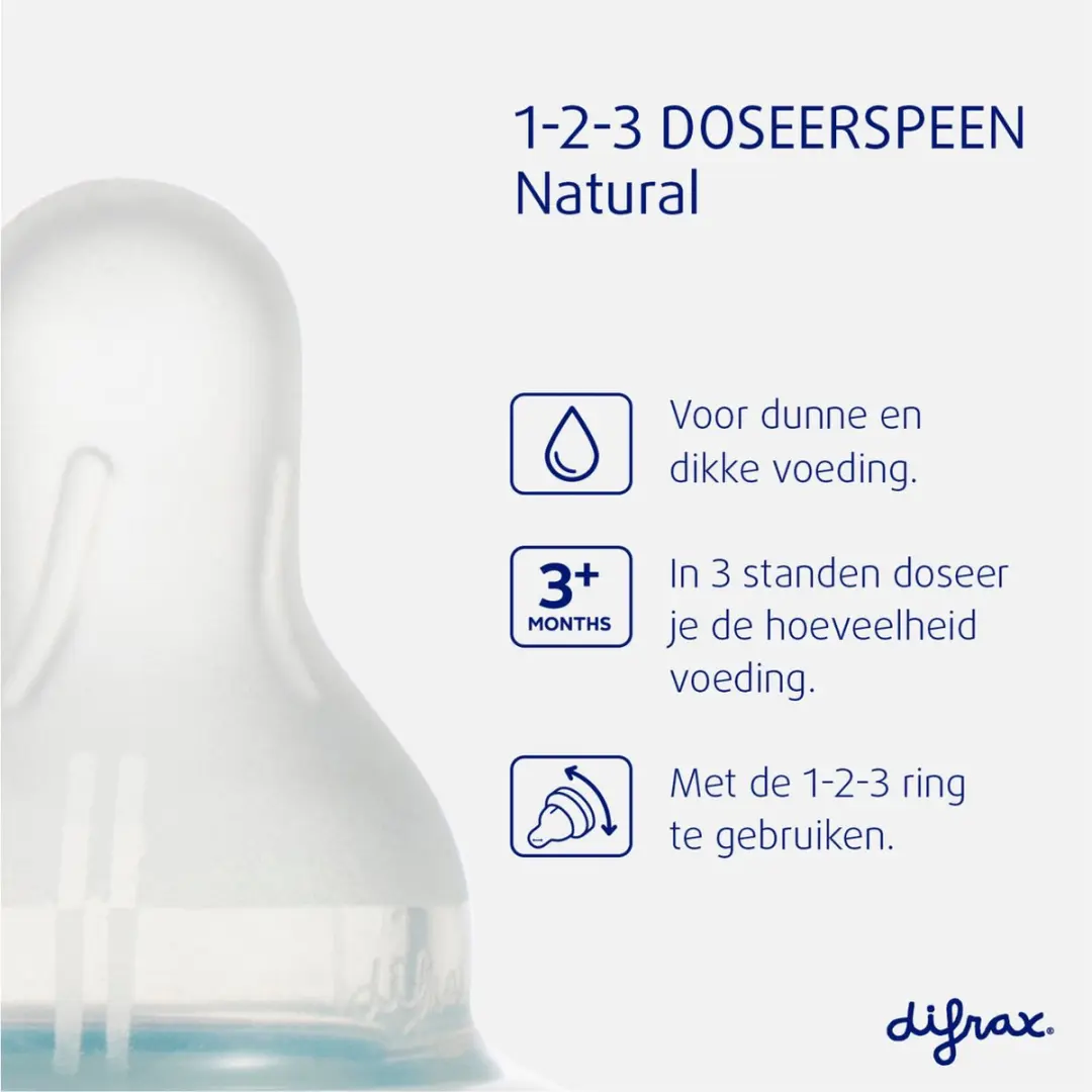 Difrax Natural Doseerspeen 1-3 - 2 Stuks - Transparant
