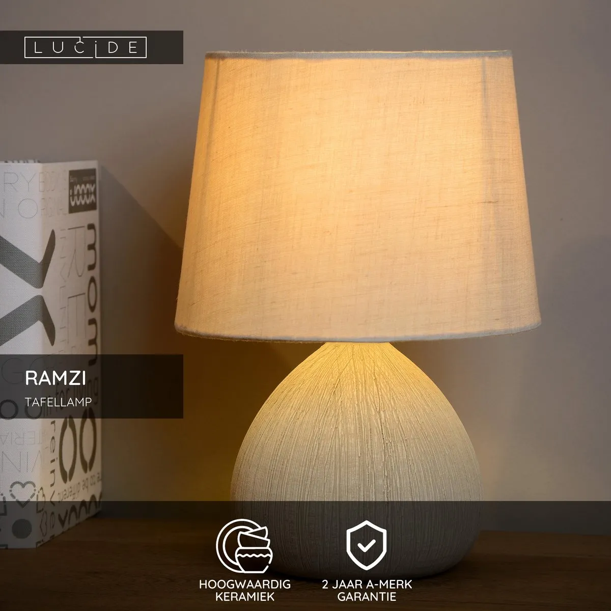Lucide Ramzi Tafellamp Ø18cm - Beige