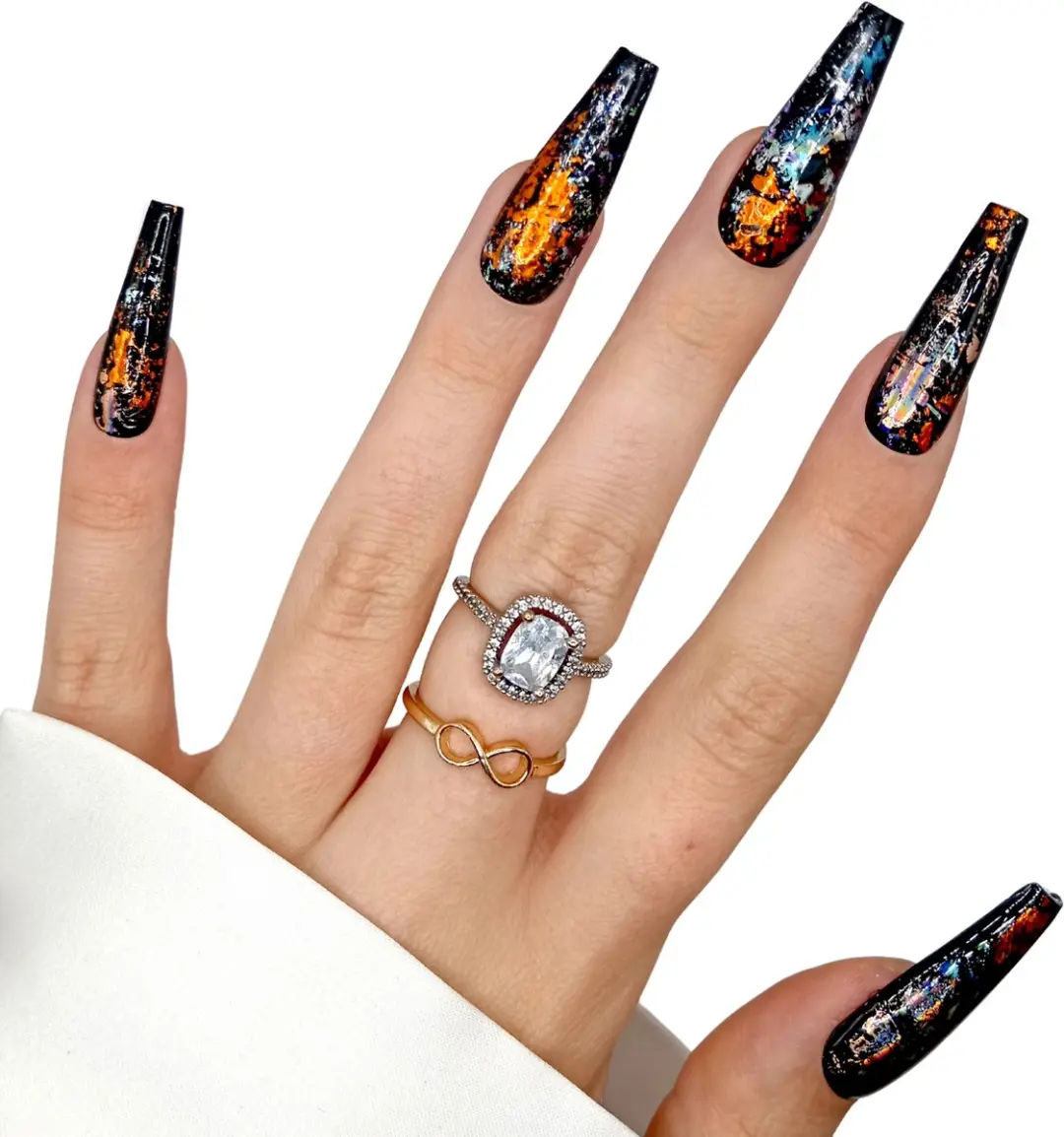 SD Press on Nails B-143 XL Coffin Nagels - Zwart - 20 Stuks