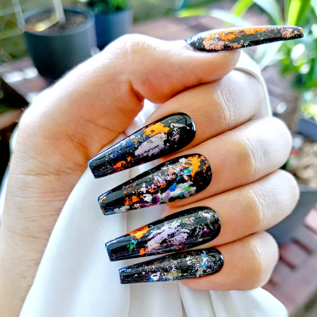 SD Press on Nails B-143 XL Coffin Nagels - Zwart - 20 Stuks