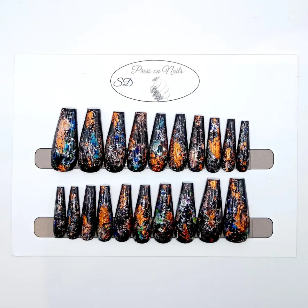 SD Press on Nails B-143 XL Coffin Nagels - Zwart - 20 Stuks