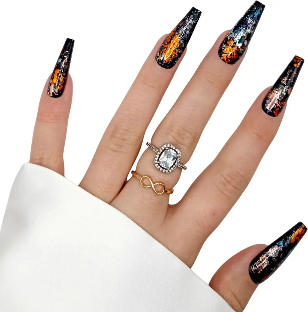 SD Press on Nails B-143 XL Coffin Nagels - Zwart - 20 Stuks