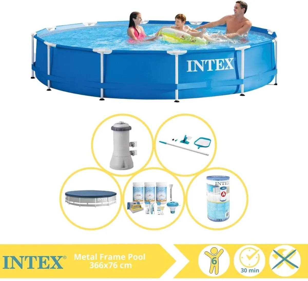 Intex Metal Frame Zwembad 366x76cm - 6503L - Blauw/Wit