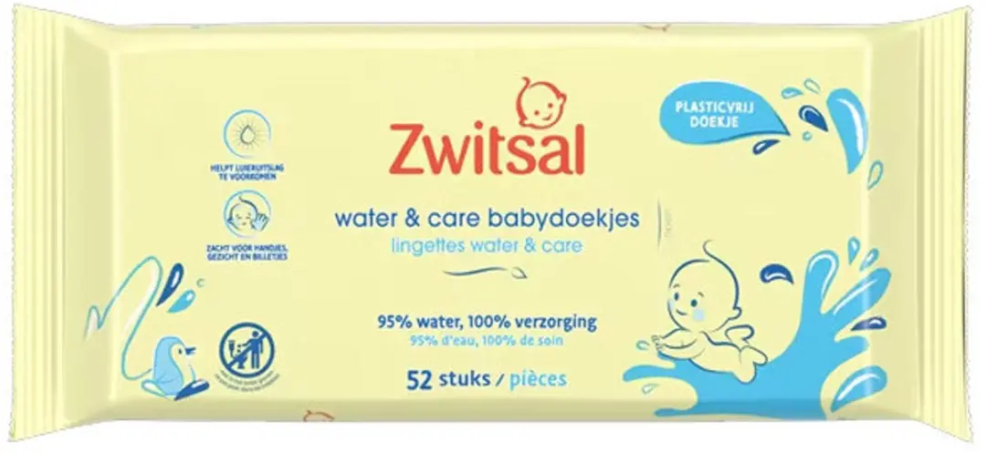Zwitsal Water & Care Babydoekjes 104 Stuks - 2x52 Stuks