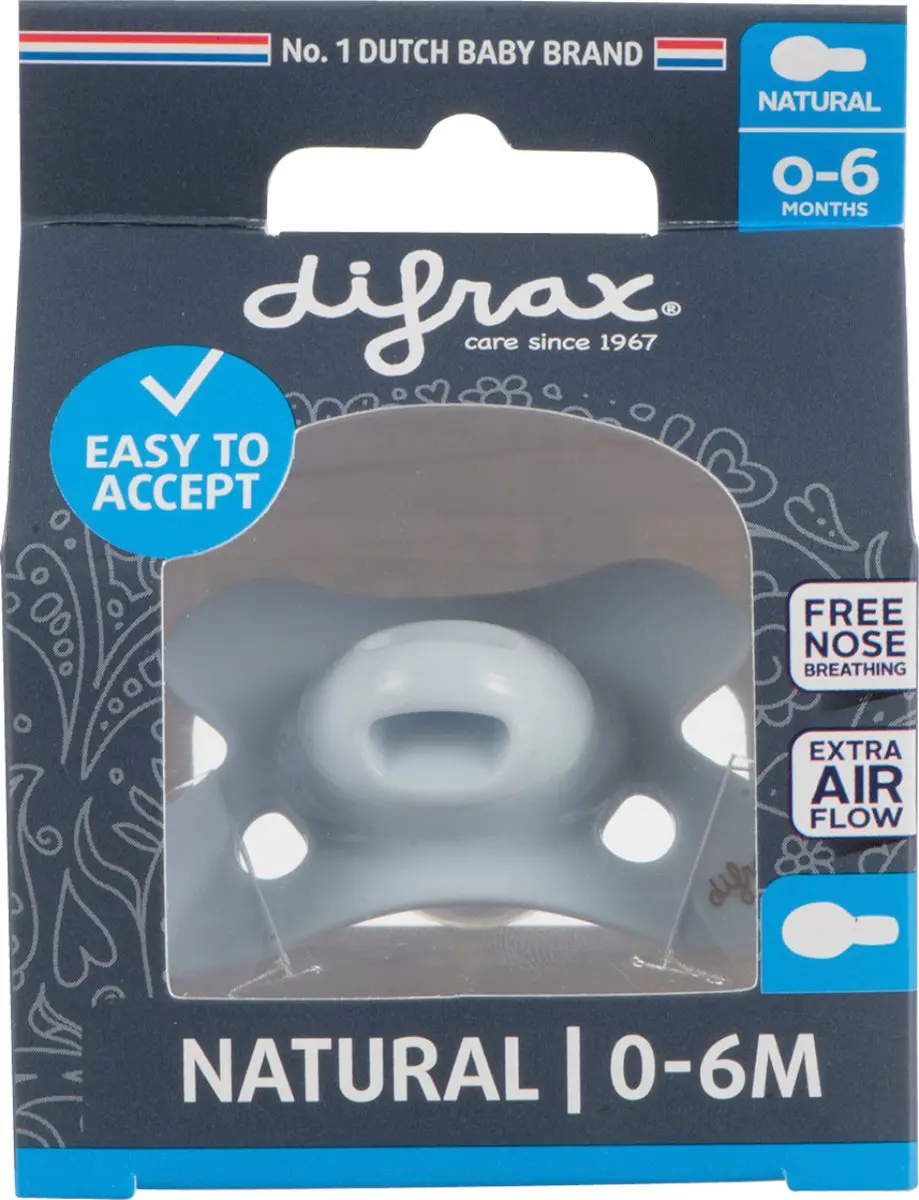 Difrax Fopspeen Natural & Pure 0/6 Maanden - Ice