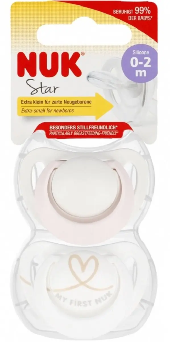 NUK Star Siliconen Fopspenen 2 Stuks - 0-3 Maanden - Wit/Rozig