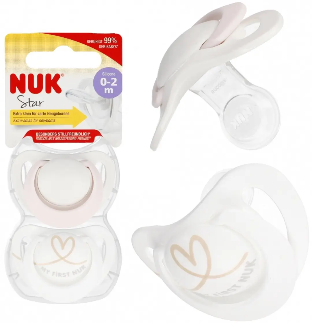 NUK Star Siliconen Fopspenen 2 Stuks - 0-3 Maanden - Wit/Rozig