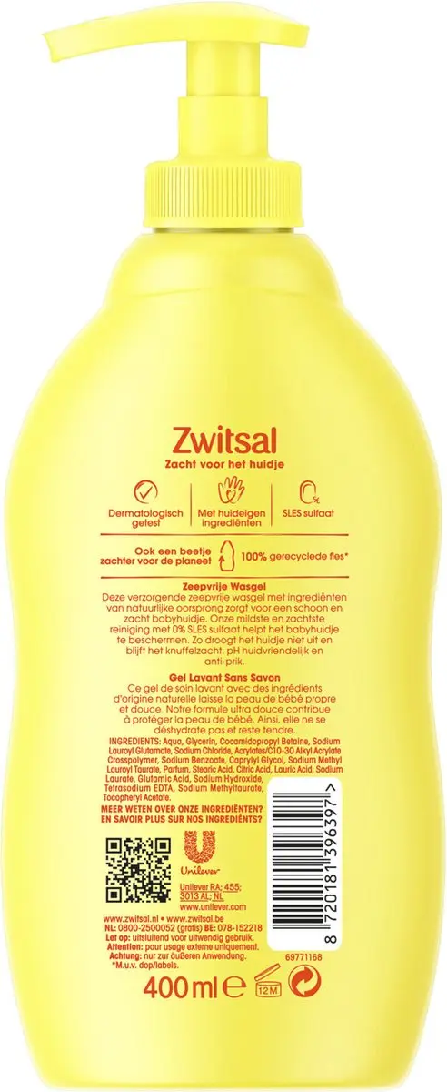Zwitsal Zeepvrije Wasgel 400ml